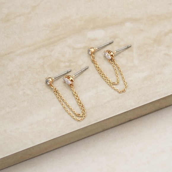 Ettika Double Piercing Chain Drop Earrings - Picture 4 of 4